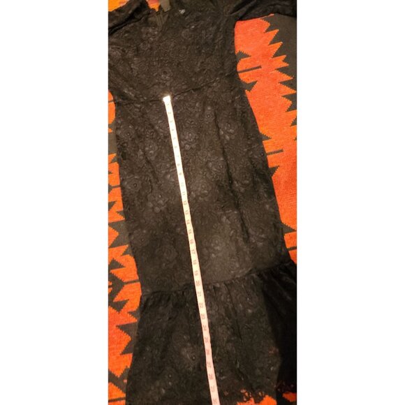 NEW Elegant Black Stretch Lace Ruffle Hem Midi Dress For Women Size Medium - Picture 10 of 11